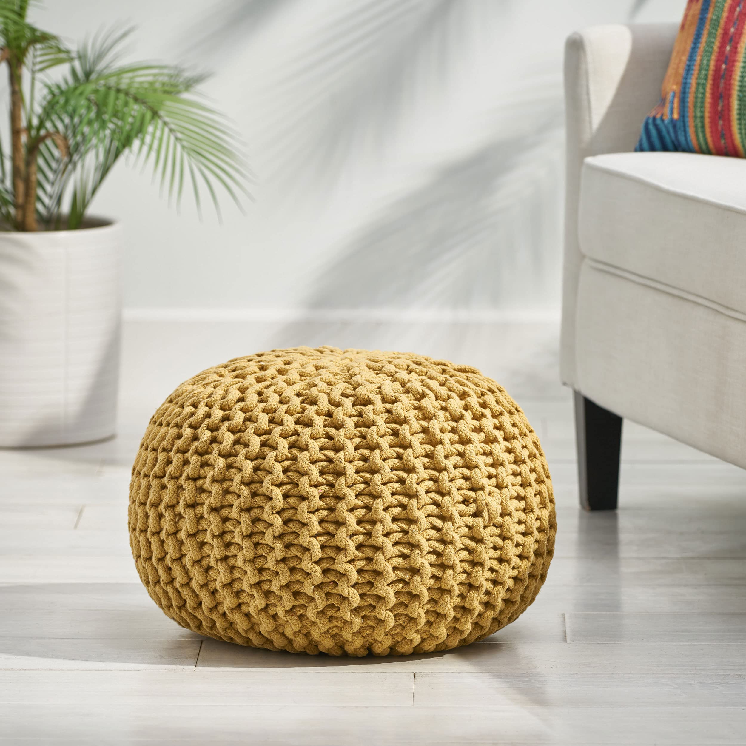 Handcrafted Modern Cotton Pouf Ottoman Foot Stool - Bean Bag Floor Chair