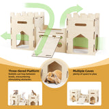 Wooden Bunny Castle House Multistory Climbing Tower Hideout Ventilated Sturdy Habitat