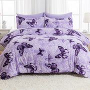 Bed in A Bag King Size 7 Pieces, Purple Paisley Butterfly Bedding Comforter Set All Season