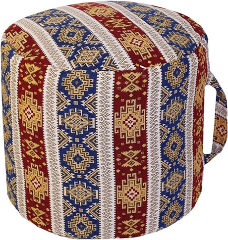 Modern Bohemian Cylindrical Pouf Cover- 18x20 inches Unstuffed Round Ottoman