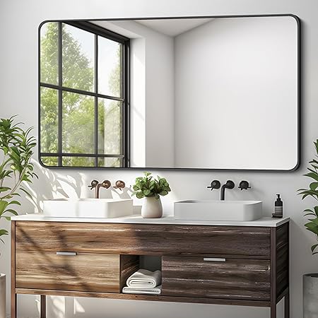 Bathroom Mirror, Matte Black Wall Mirror with Metal Frame