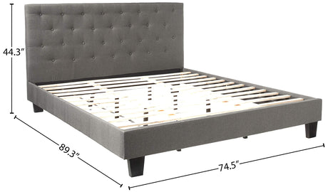 Furniture of America Roy Fabric Platform Bed with Button Tufted Headboard Design, California King, Gray