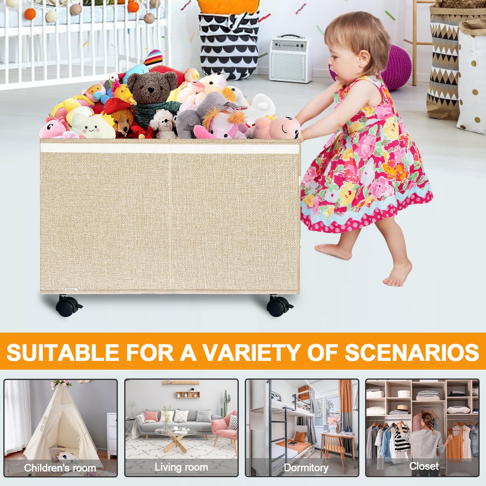 Large Kids Toy Box Storage Chest with 360°Wheels,Toy box with Lid for Boys, Girls