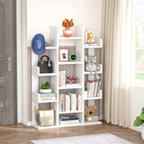 Bookshelf, Tree-Shaped Bookcase Storage Shelf with 13 compartments, Books Organizer Display Cube Shelves, Industrial Free Floor Standing Wood Open Bookshelves for Home, White