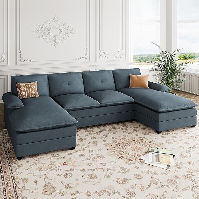 110" Sectional Sofa Couch, U-Shaped Modular Couch Sleeper