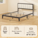 Queen Size Upholstered Platform Bed Frame with Wooden Slats - Charcoal Gray