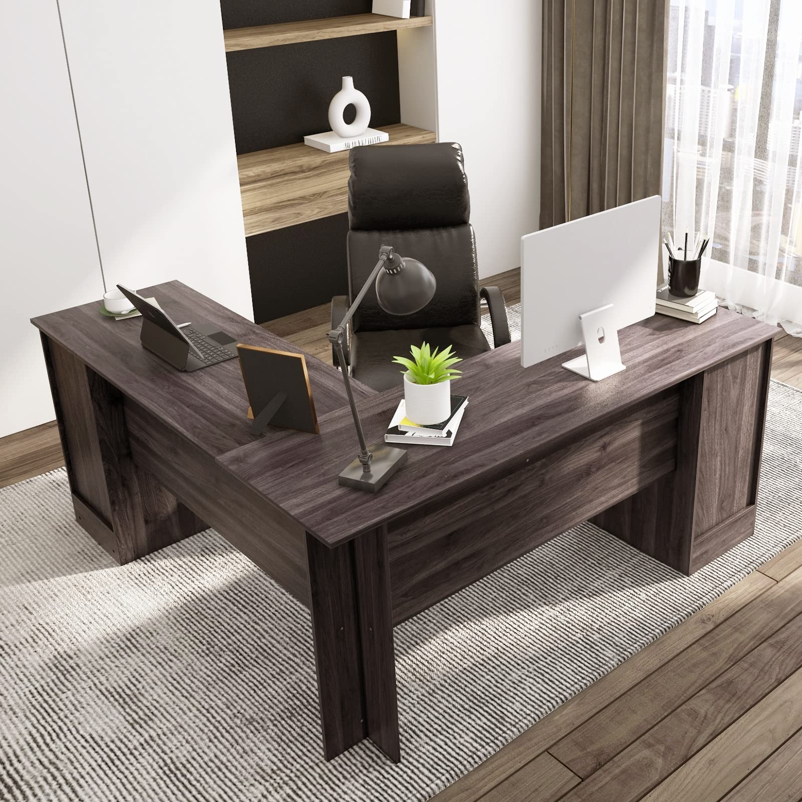 LuxeSpace L-Shaped Office Desk with Storage & Ergonomic Keyboard Tray