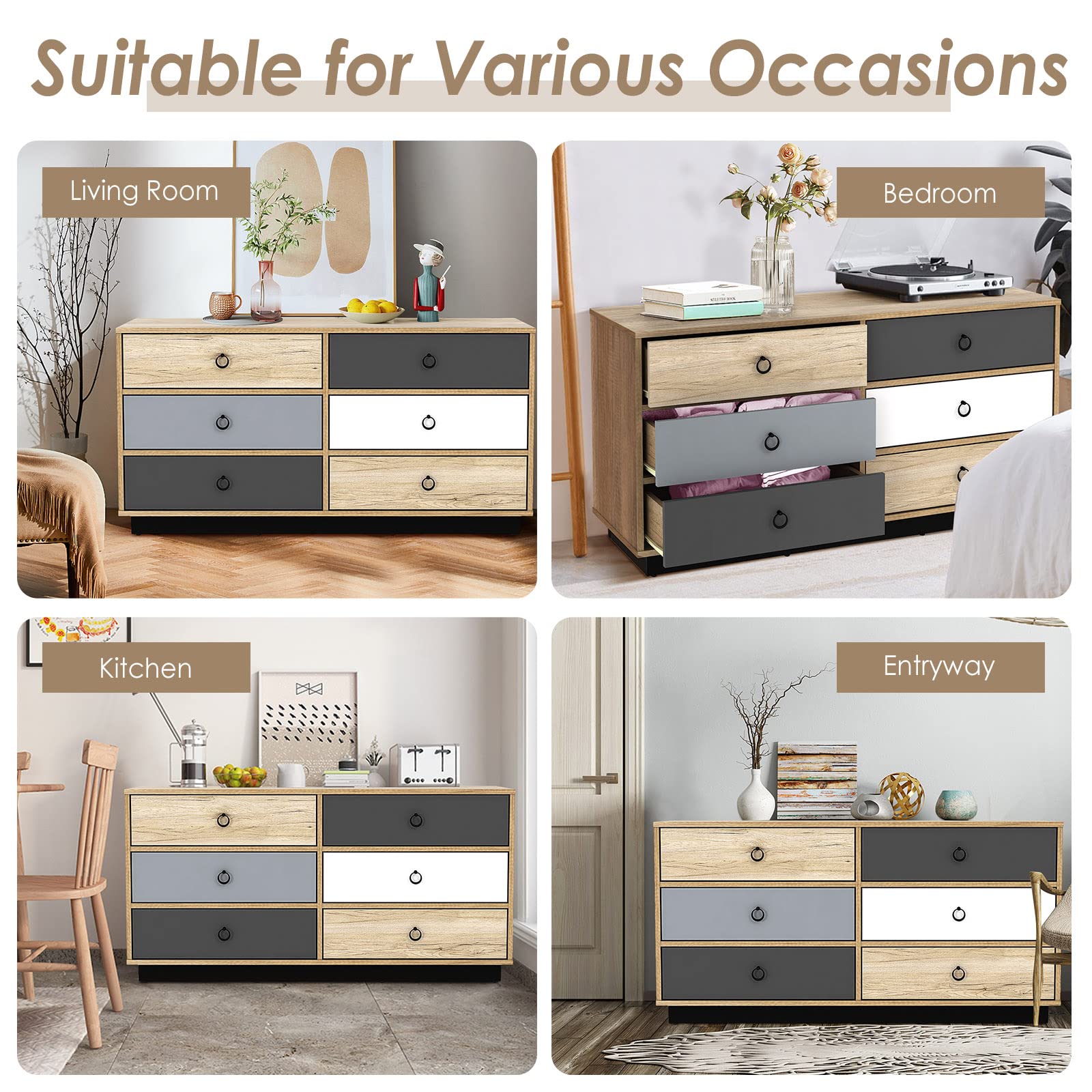 Dresser 6 Drawer Chest Accent Double Clothes Organizer Unit