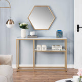 Narrow Console Table, White Marble Sofa Table Small TV Entryway Table with Storage Shelf