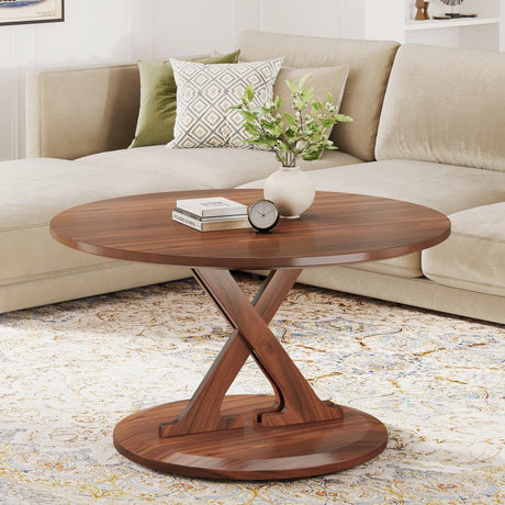 31.5-Inch Round Coffee Table, Mid-Century Modern Coffee Table for Living Room,