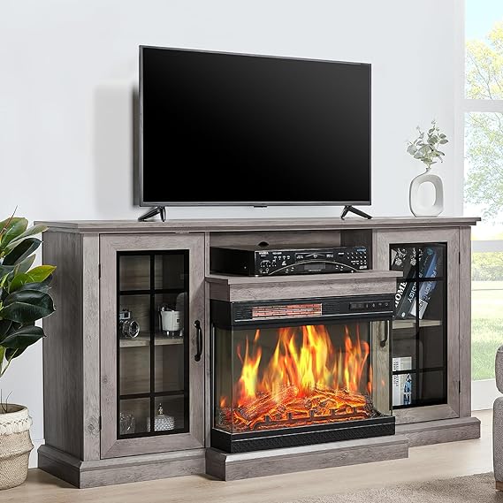 75" Fireplace TV Stand with 3-Sided Glass Electric Fireplace