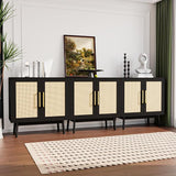 Buffet Cabinet, Rattan Cabinet, Set of 3, Storage Cabinet with 2 Doors