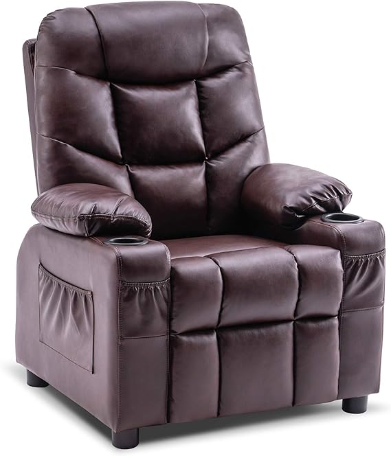 Big Kids Recliner Chair with Cup Holders for Boys and Girls Room, 2 Side Pockets