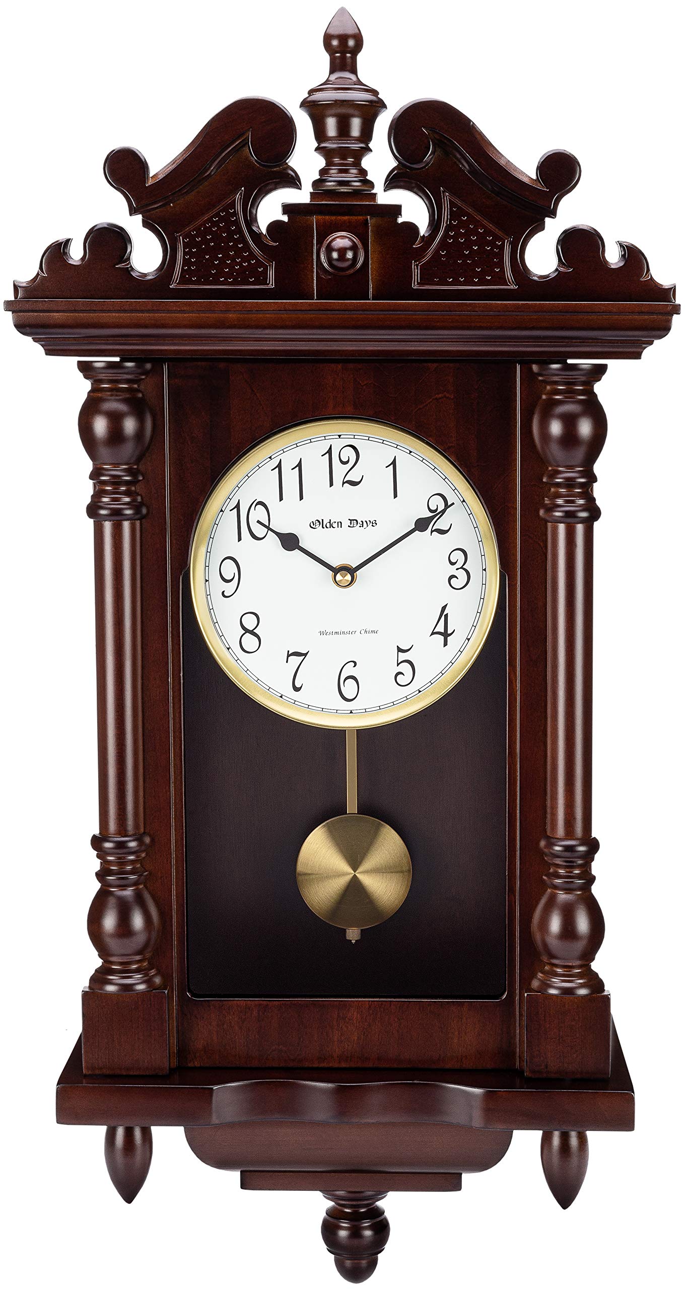 Wall Clock with Real Wood, 4 Chime Options, Swinging Pendulum, Antique Vintage Design