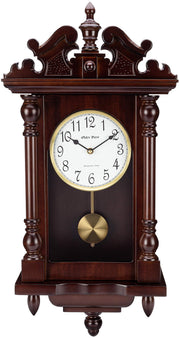 Wall Clock with Real Wood, 4 Chime Options, Swinging Pendulum, Antique Vintage Design