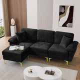 L Shaped Sectional Sofa Couch, 88.5" Comfy Velvet Upholstered 3 Seat Sofa Set