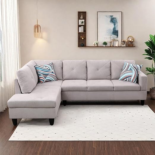 L Shaped Couch Sectional Couches for Living Room Morden Upholstered Linen Fabric