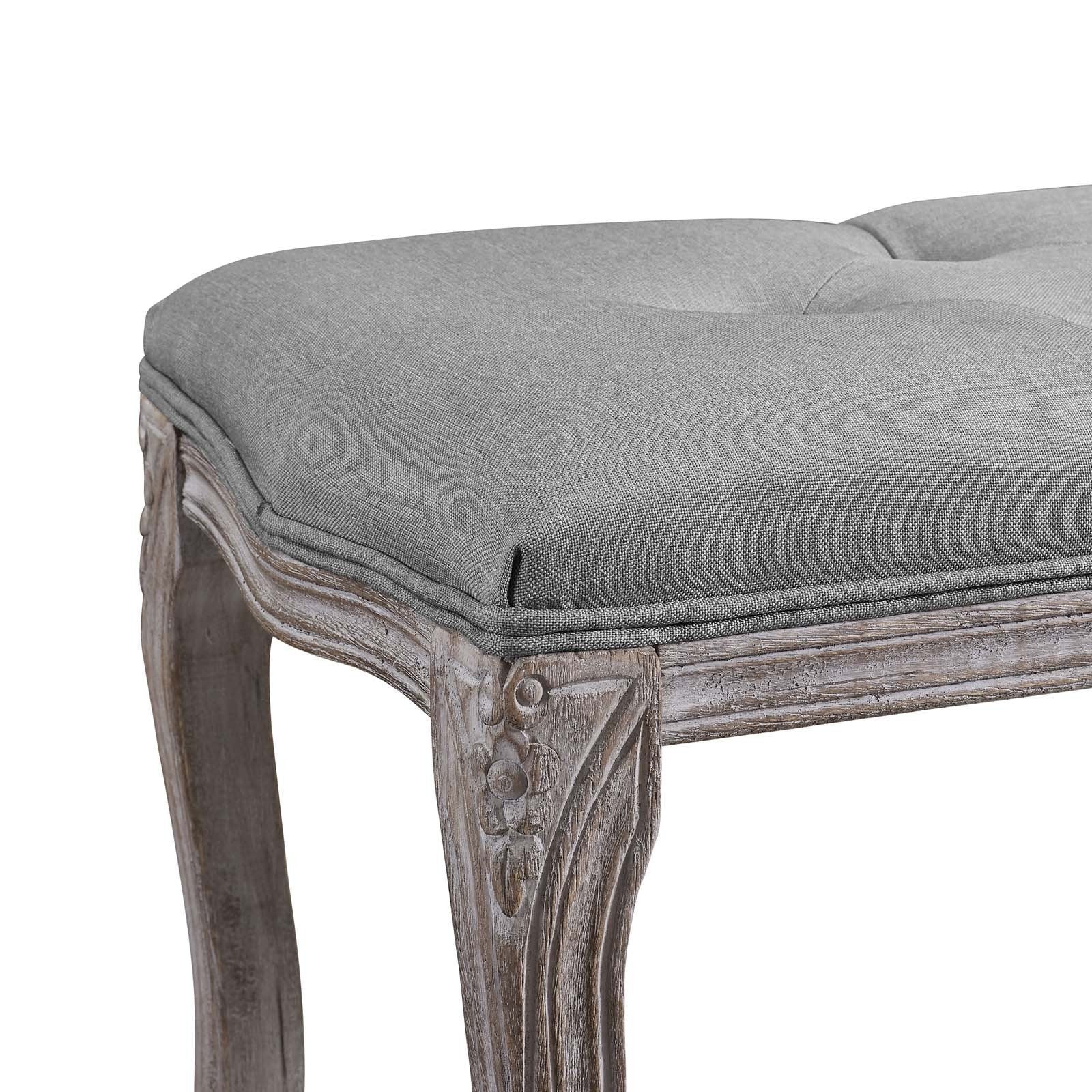 Modway Regal Vintage French Upholstered Bench in Light Gray