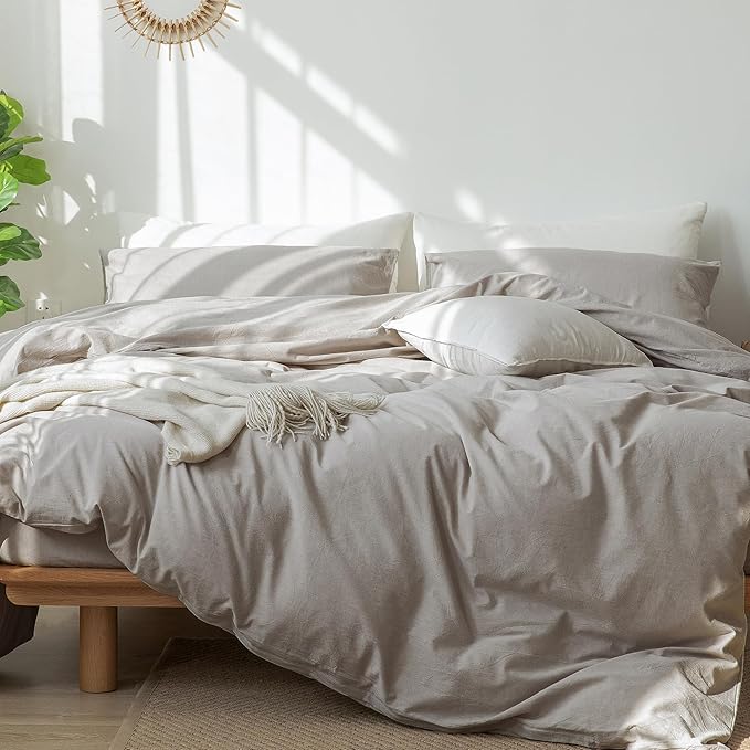 Bedding Duvet Cover Set 100% Washed Cotton Linen Like Textured Breathable Durable