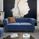 Modern Tufted Couch 3 Seater with Rolled Arms and Nailhead