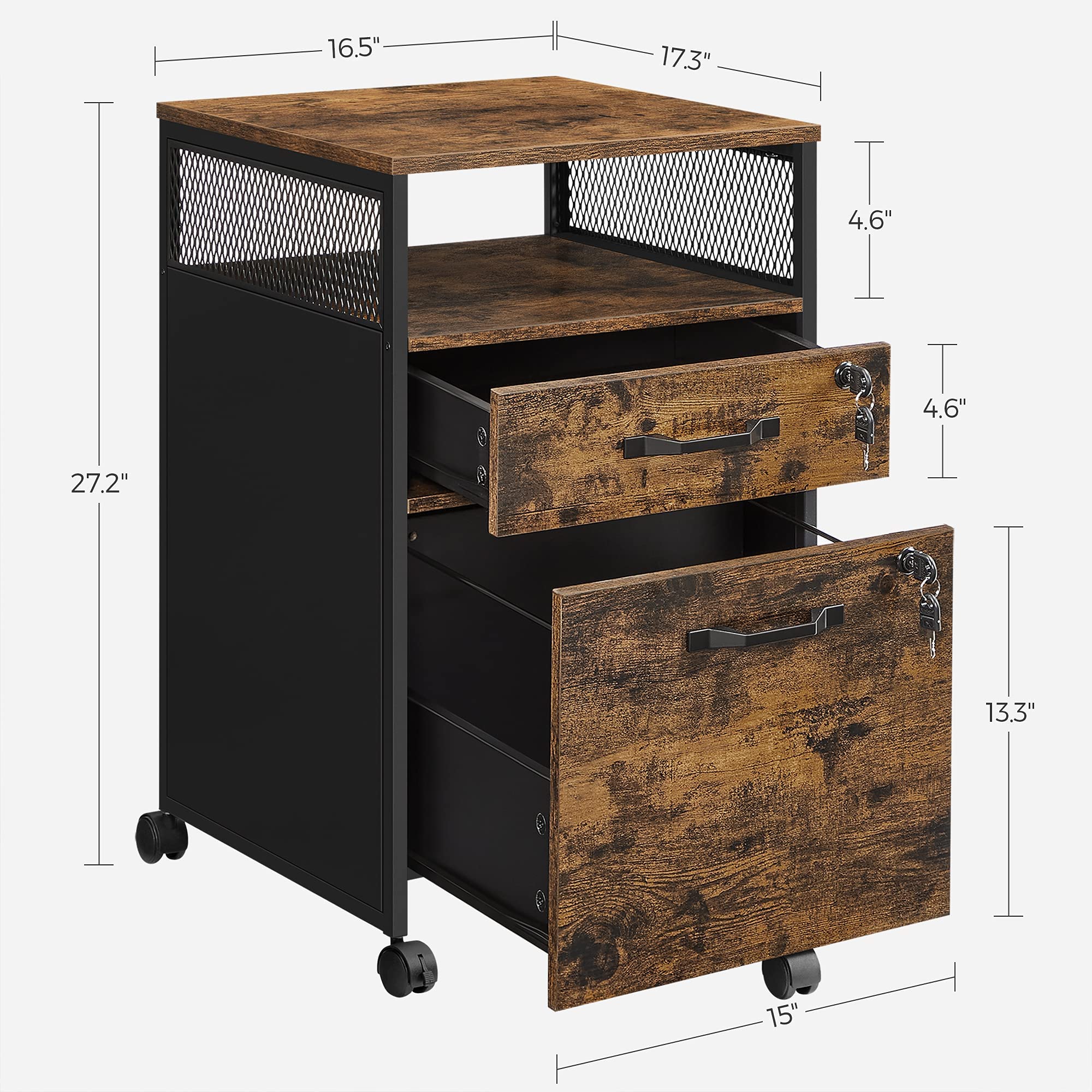 File Cabinet, Mobile Filing Cabinet on Wheels, for Home Office, 2 Lockable Drawers