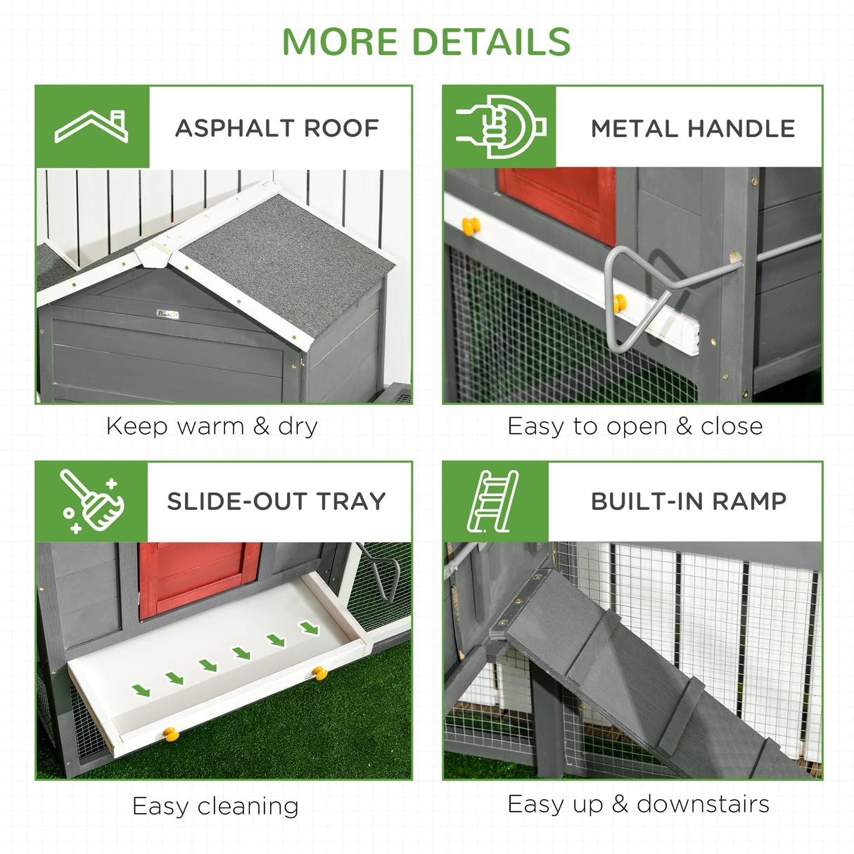 118" Extra Large Chicken Coop with Asphalt Roof, Wooden Hen Run with Slide-Out Tray