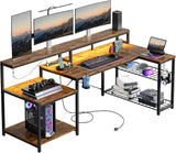 Gaming Desk with Power Outlet, 71.5 inch LED Computer Desk with Monitor Stand