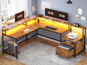 SEDETA L Shaped Desk, 66" Home Office Desk with File Drawer & Power Outlet