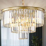 Gold Modern Crystal Chandelier, 3-Tier Round Flush Mount Ceiling Light Fixtures Height