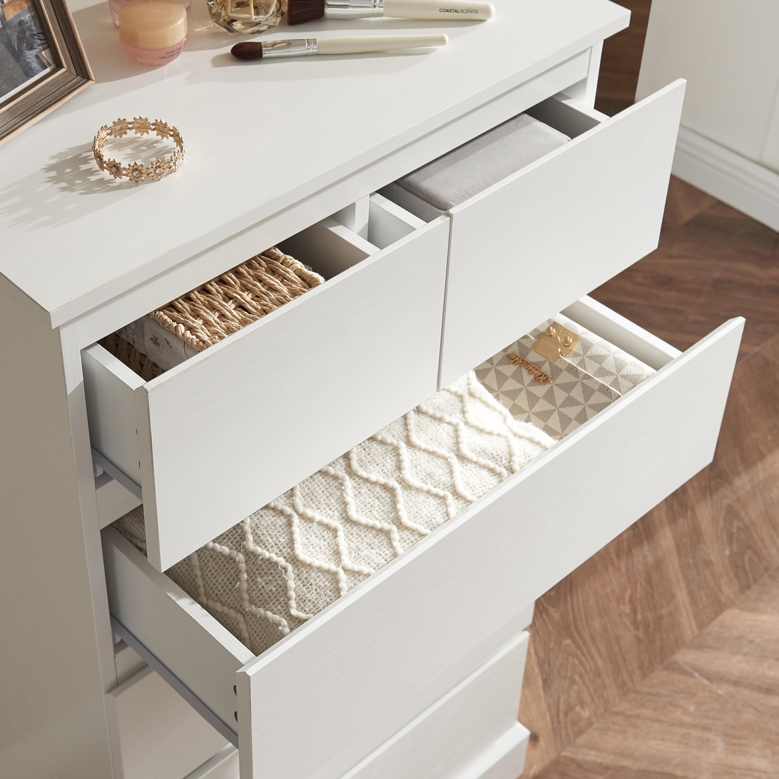 Tall Dresser for Bedroom, White 6 Drawer Dresser