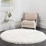 Luxe Shag Collection Area Rug - 8' Square, Ivory, Handmade Glam