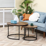 Round Nesting Tables Set of 2, Stacking Coffee Table Set with Metal Frame