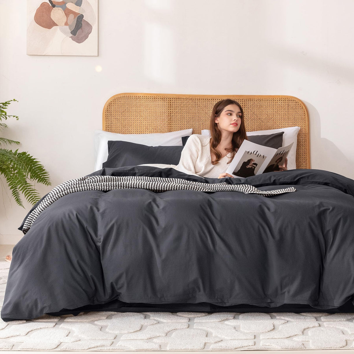 Linen Feel Like Textured, Luxury Soft and Breatheable Bedding Set