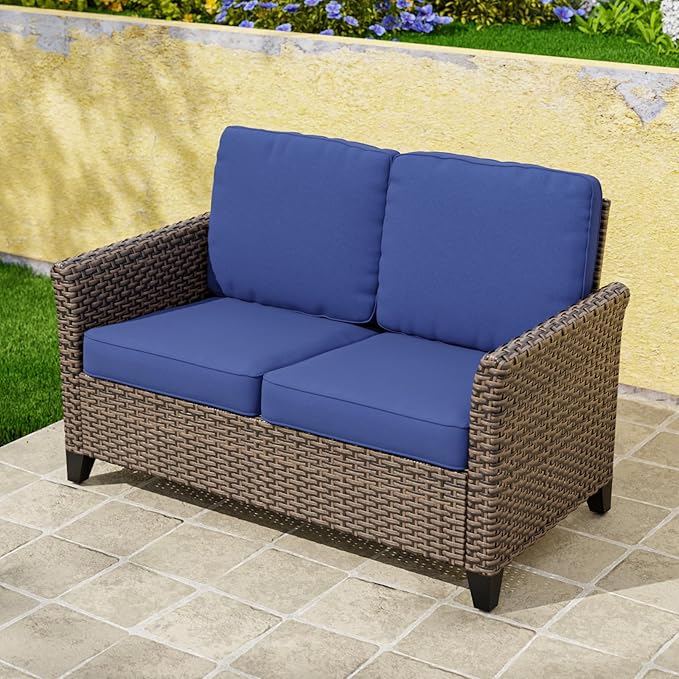 Harbor Retreat Outdoor Sofa, 2 Seat Rattan Loveseat Sofa with Cushions