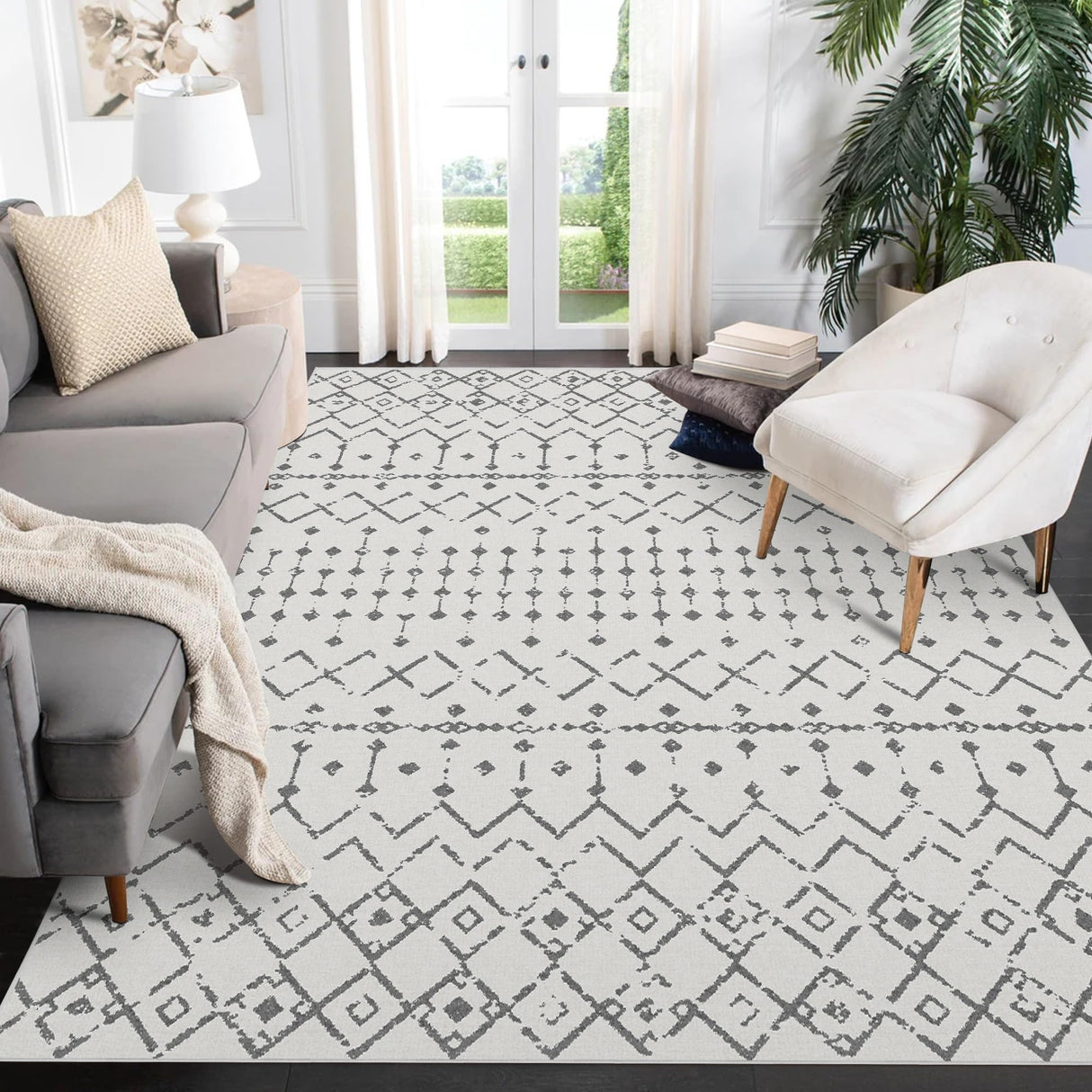 Machine Washable Area Rugs 5x7, Neutral Geometric Rugs for Living Room