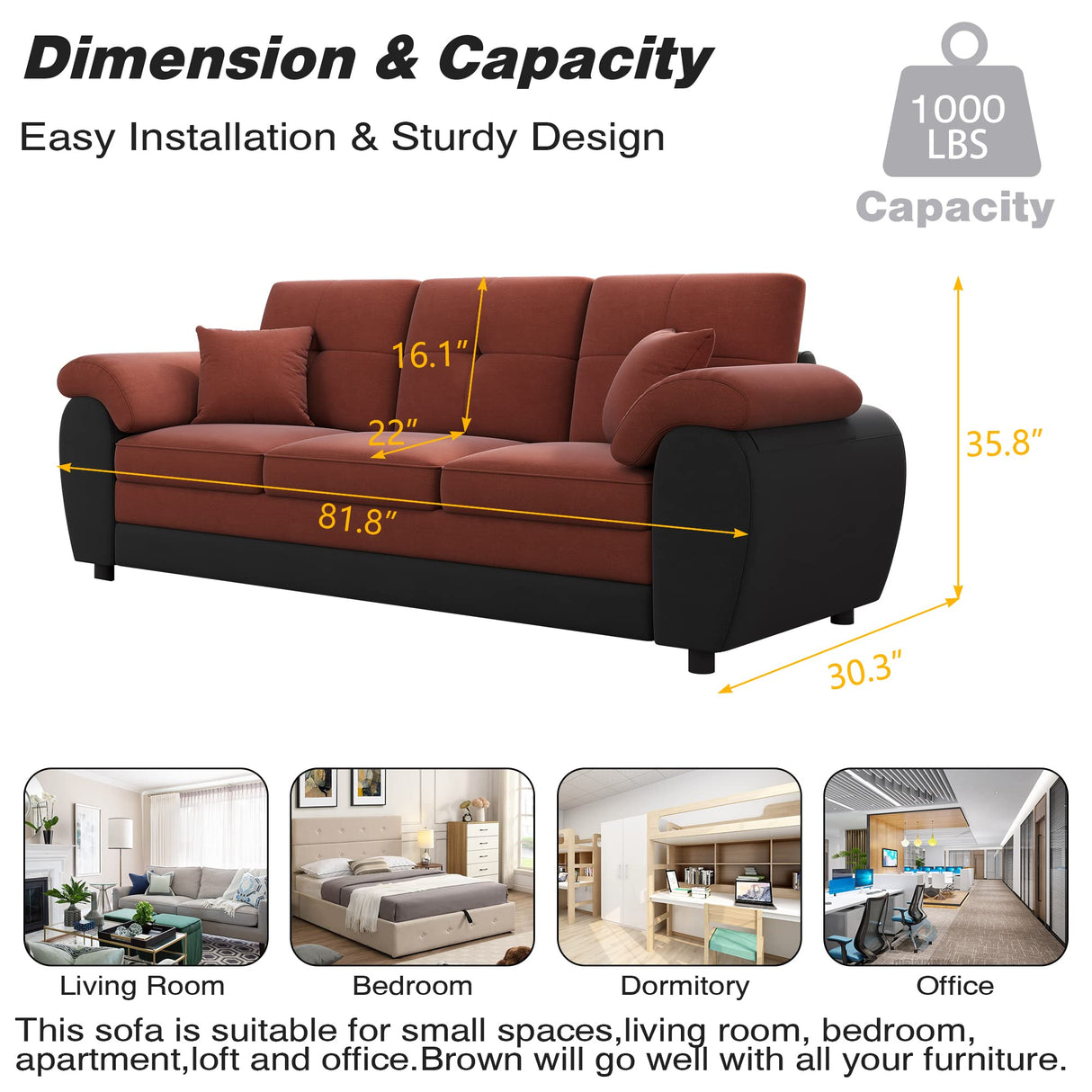 3 Seater Sofa, Mid-Century Modern Sofa Couch, 81.8" Chesterfield Velvet Upholstered