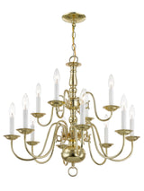 5012-02 Williamsburg 12 Light Two Tier (8+4) Polished Brass Chandelier