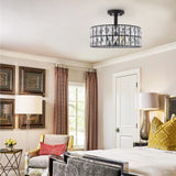 Farmhouse Drum Semi Flush Mount Close to Ceiling Lamp Fixture