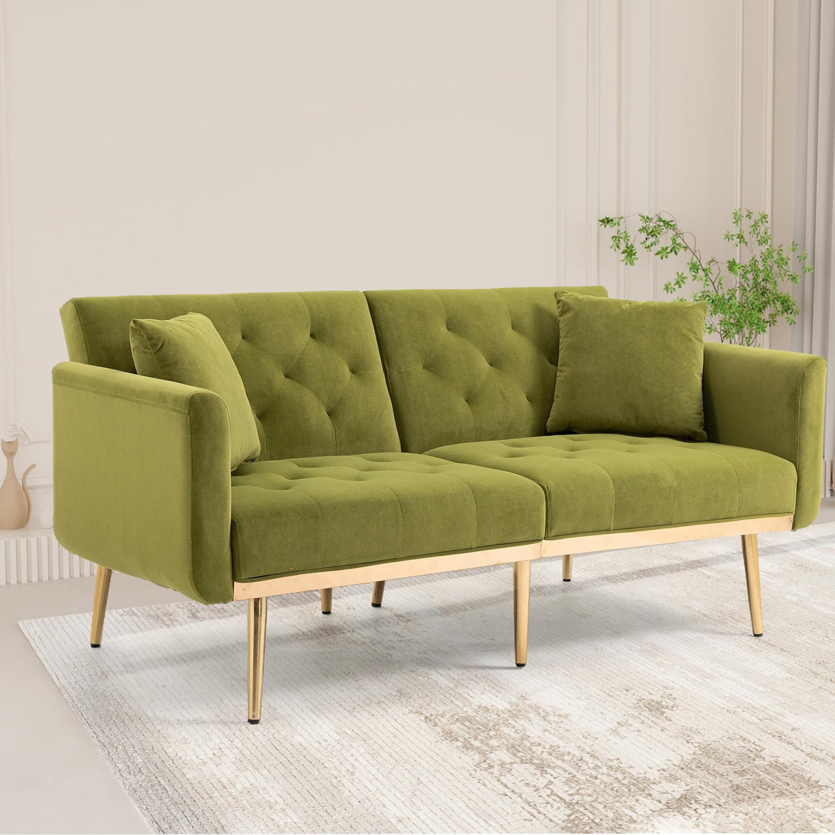 Mid-Century Modern Velvet Loveseat, Petite Accent Sofa Couch
