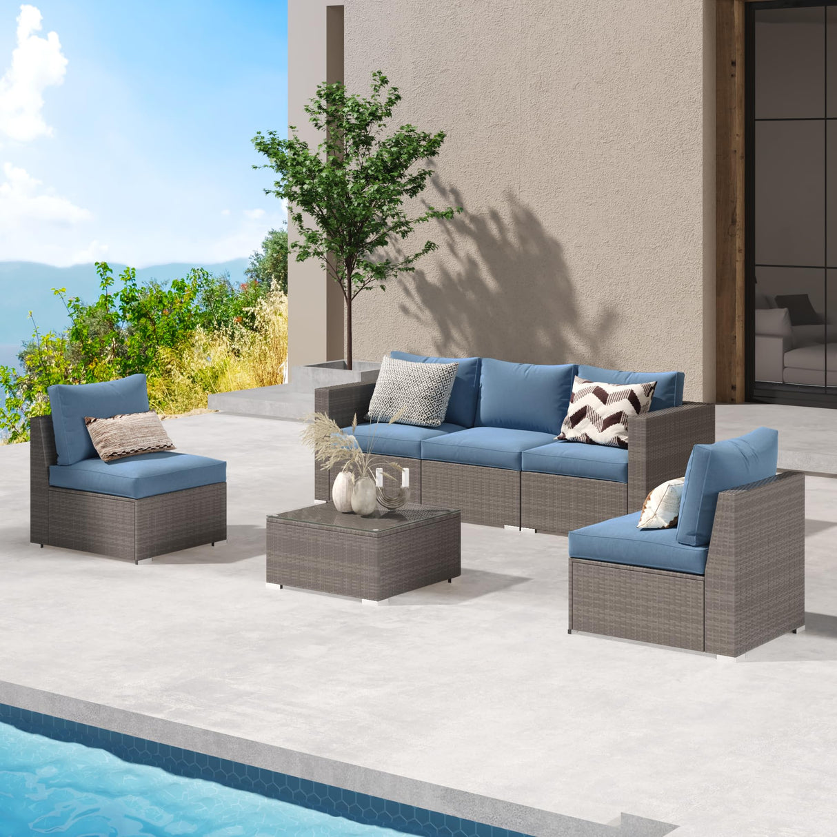 2 Piece Outdoor Patio Furniture Sets, Wicker Patio Loveseat Sofa with Cushion