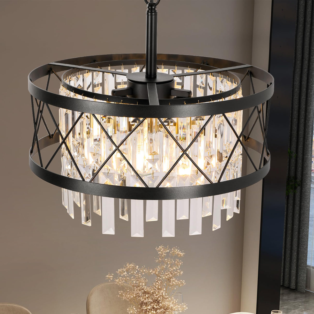 Crystal Chandelier for Bedrooms, 16'' Small Farmhouse Chandelier, Crystal Ceiling Light