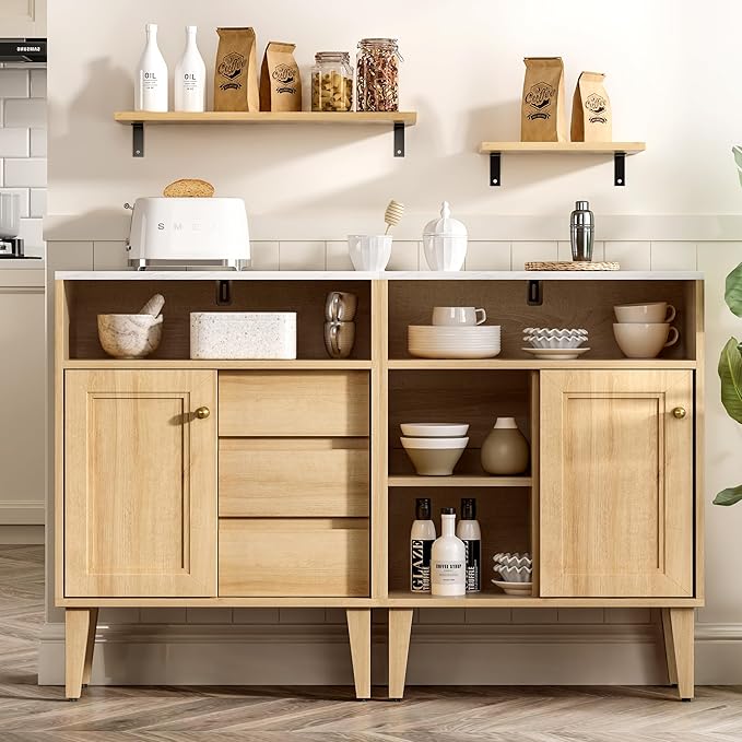 Bathroom Storage Cabinet with 3 Drawer & Sliding Door, Floor Accent Cabinet with Open Compartment,