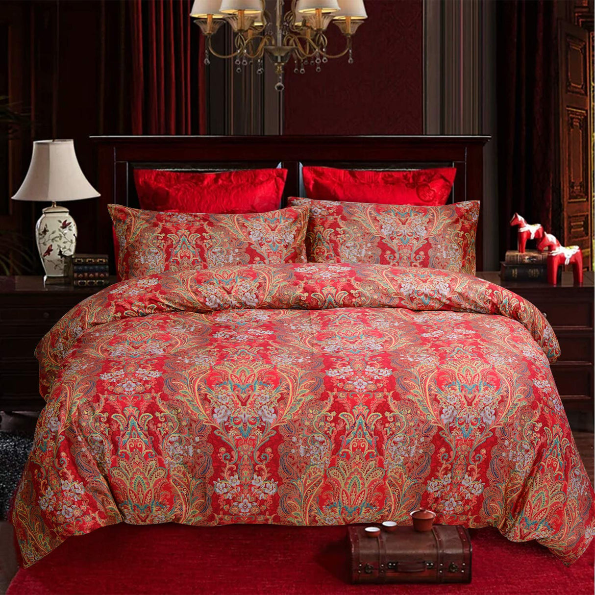 Luxury European Floral Bedding Bohemian Queen 3 Pcs Damask Paisley Pattern Baroque