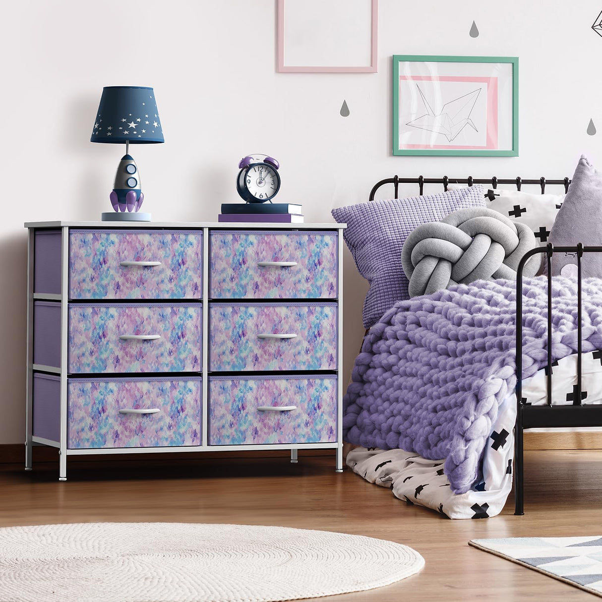 Kids Dresser with 6 Drawers - Storage Chest Organizer Unit with Steel Frame,