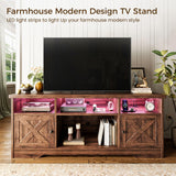 65 Inch Farmhouse TV Stand with Power Outlet & LED Lights