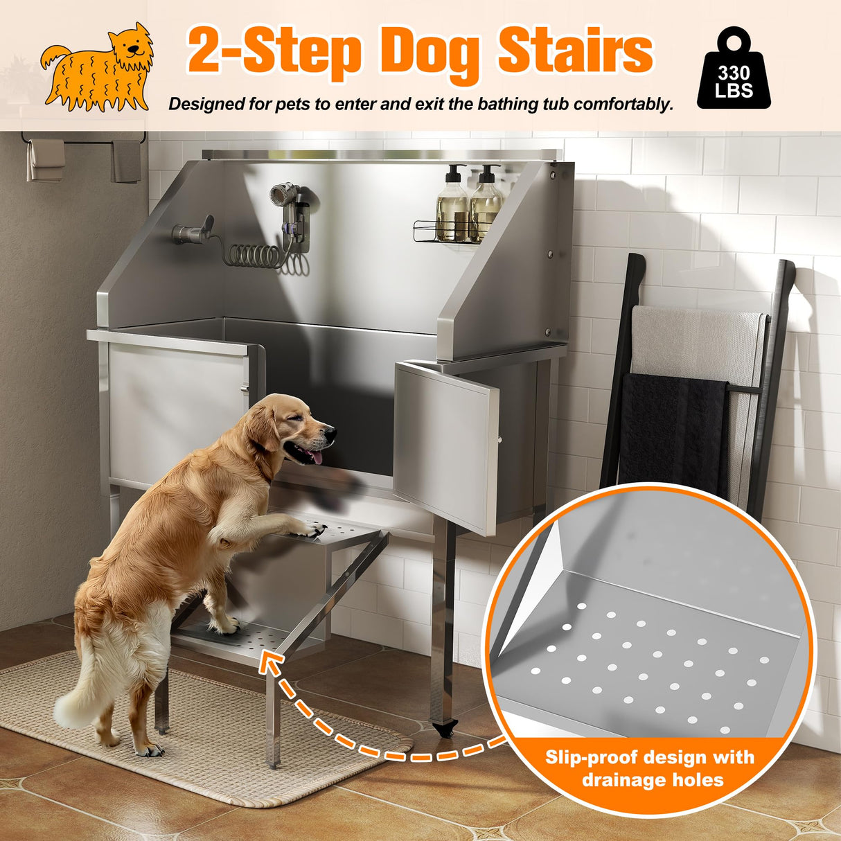 56" Professional Dog Washing Station with Stairs