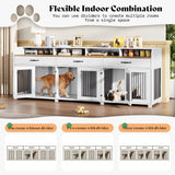 95" Dog Crate Furniture with Storage - 3-Room Wooden Kennel TV Stand
