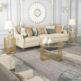 Coffee Tables for Living Room, Round Gold Glass Top Coffee Table,