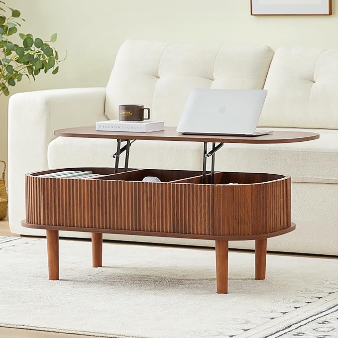 Fluted Lift Top Coffee Table with Hidden Compartment