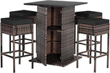 5-Piece Outdoor Bar Set, Wicker Rattan Bar Height Patio Set w/4 Cushion Bar Stools